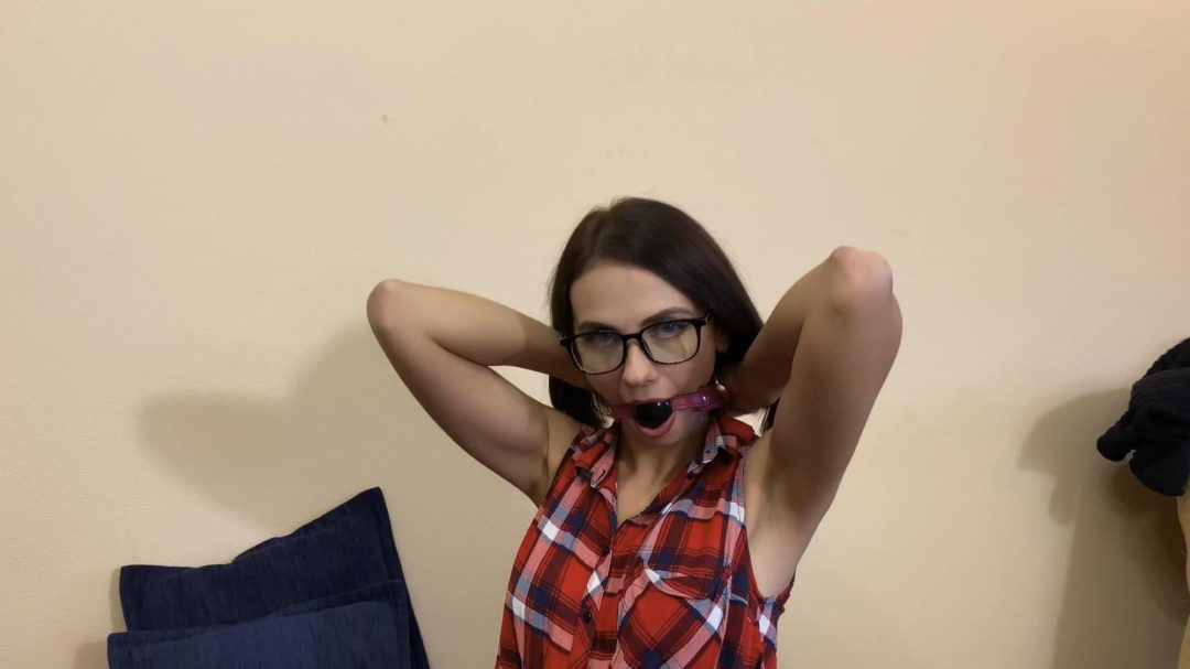 Playing with gag and drooling.-2