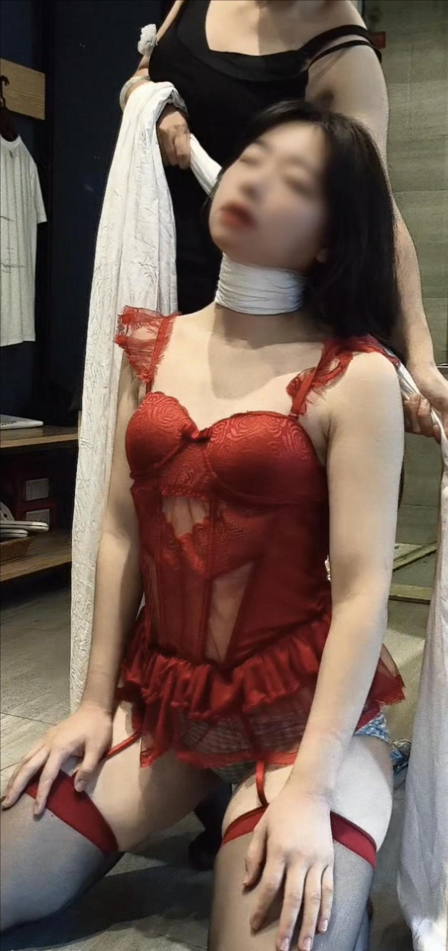 喵酱姐火辣身材，束腰 内衣 吊带 黑丝-1