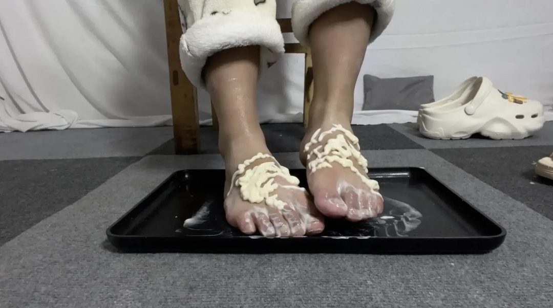 白棉袜 肉丝袜 凉鞋 裸足 混合踩踏沙拉酱-4