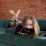 Bondage with blonde. Got out of ropes and wrapped with a tape (HD 720p MP4)
