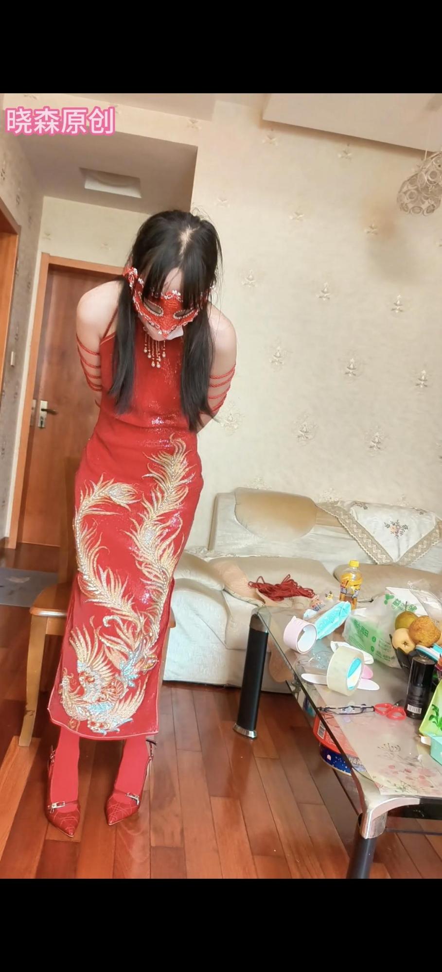（客户定制）晓森妹妹真空红色旗袍的椅子受难-4