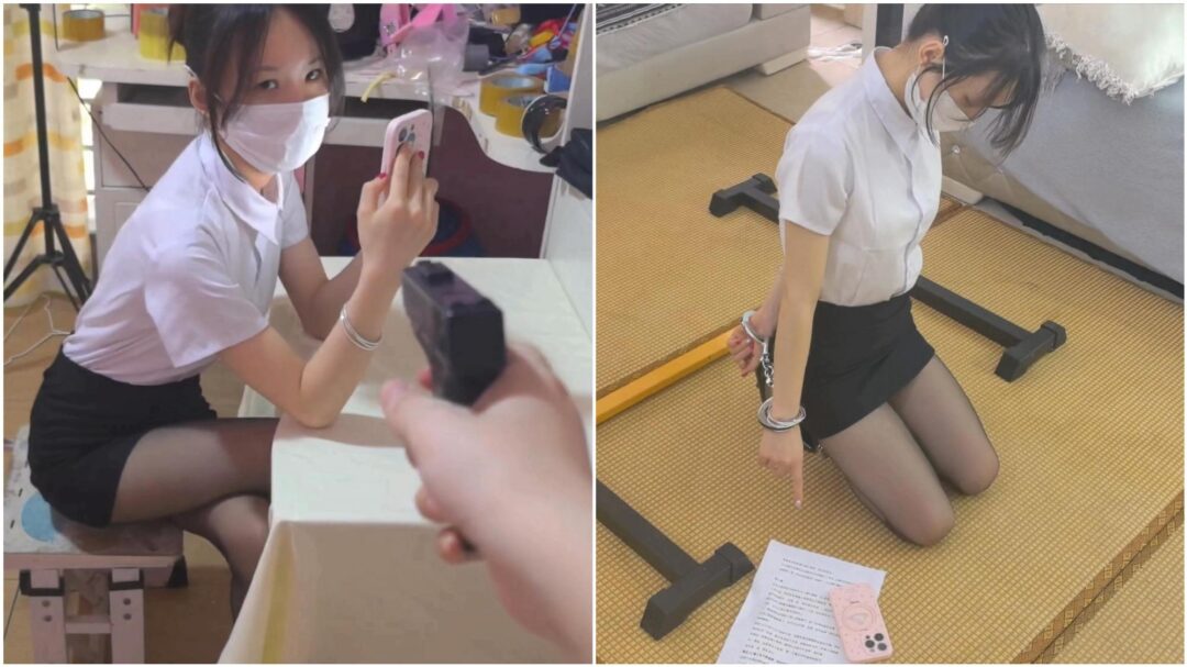 【玉箫原创】【琳媚】定拍《镣铐服刑》抓捕大BOSS→指认现场→吊铐审讯→服刑放风 职业装黑丝高跟 手铐脚铐 被判无期徒刑后悔不当初哭-1