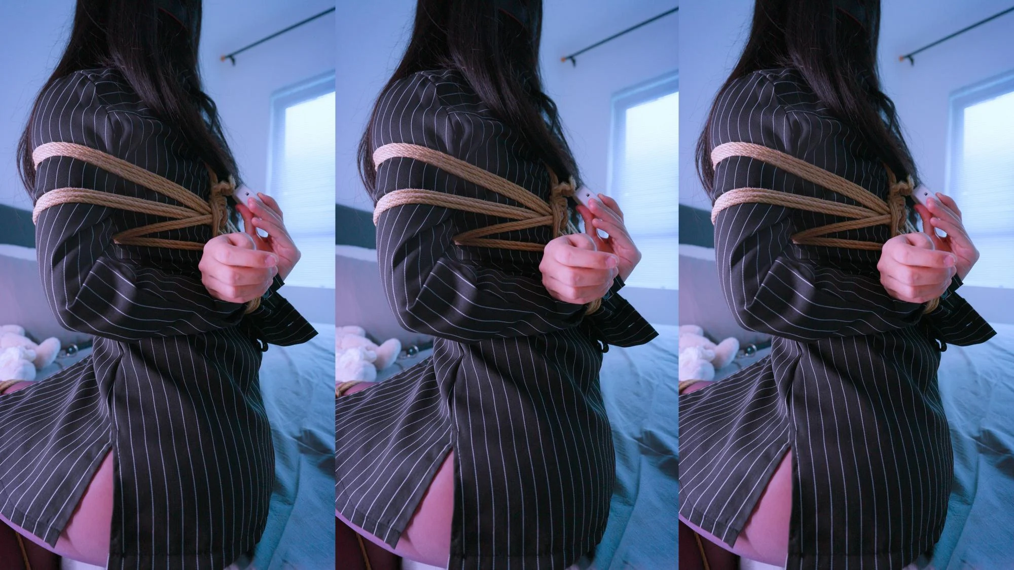 【悠米】《Ol捆绑日记3》女友出差回到家完成男友的任务，自缚+粉色口球+半脸面具+三竖屏+郊狼触发器+强制垫脚不然被电+小鲸鱼+固定视角-5