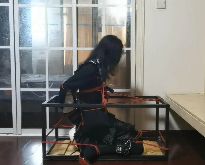 坐在电动木马上的直臂固定自缚-6