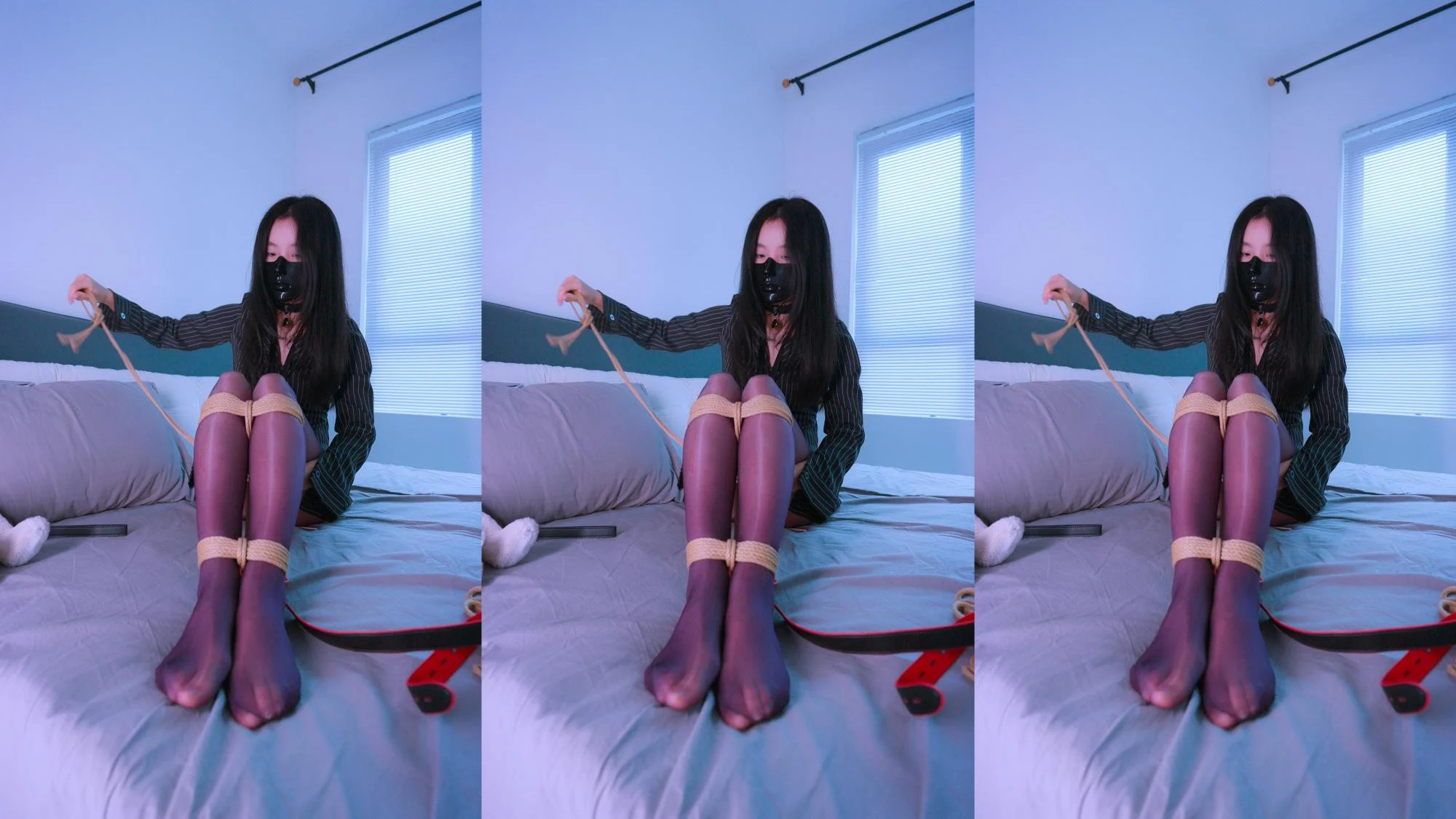 【悠米】《Ol捆绑日记3》女友出差回到家完成男友的任务，自缚+粉色口球+半脸面具+三竖屏+郊狼触发器+强制垫脚不然被电+小鲸鱼+固定视角-4