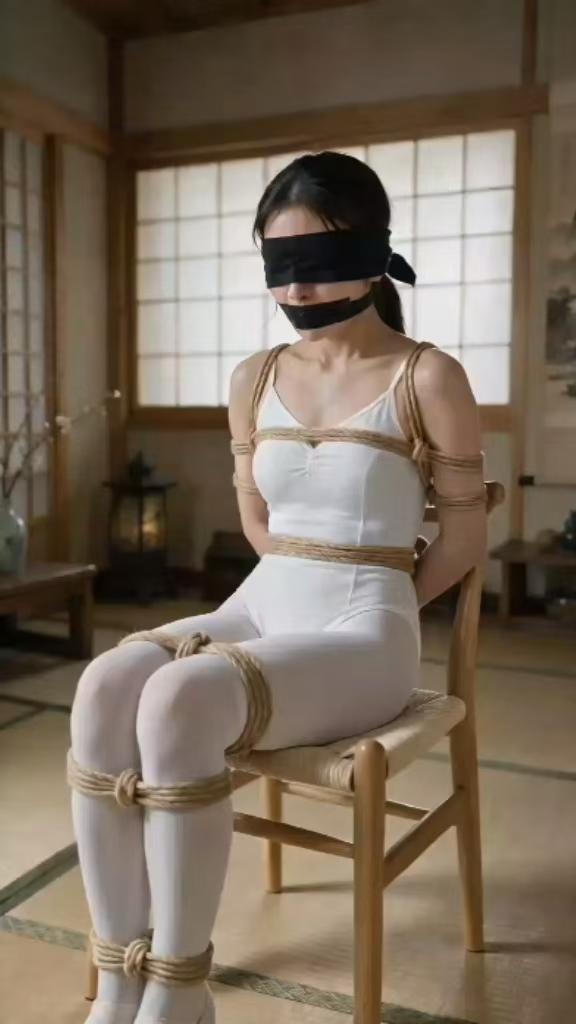 AI作品 白色芭蕾体服白色芭蕾连裤舞蹈丝袜美女麻绳五花日式捆绑挣扎-4